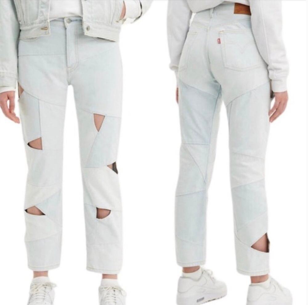 Levi's 501 Premium Pieced Straight Leg Cut Out Crop Jeans Size 25